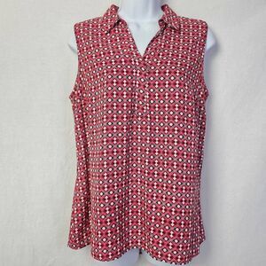 Dana Buchman Red Geometric Sleeveless Blouse Women’s M